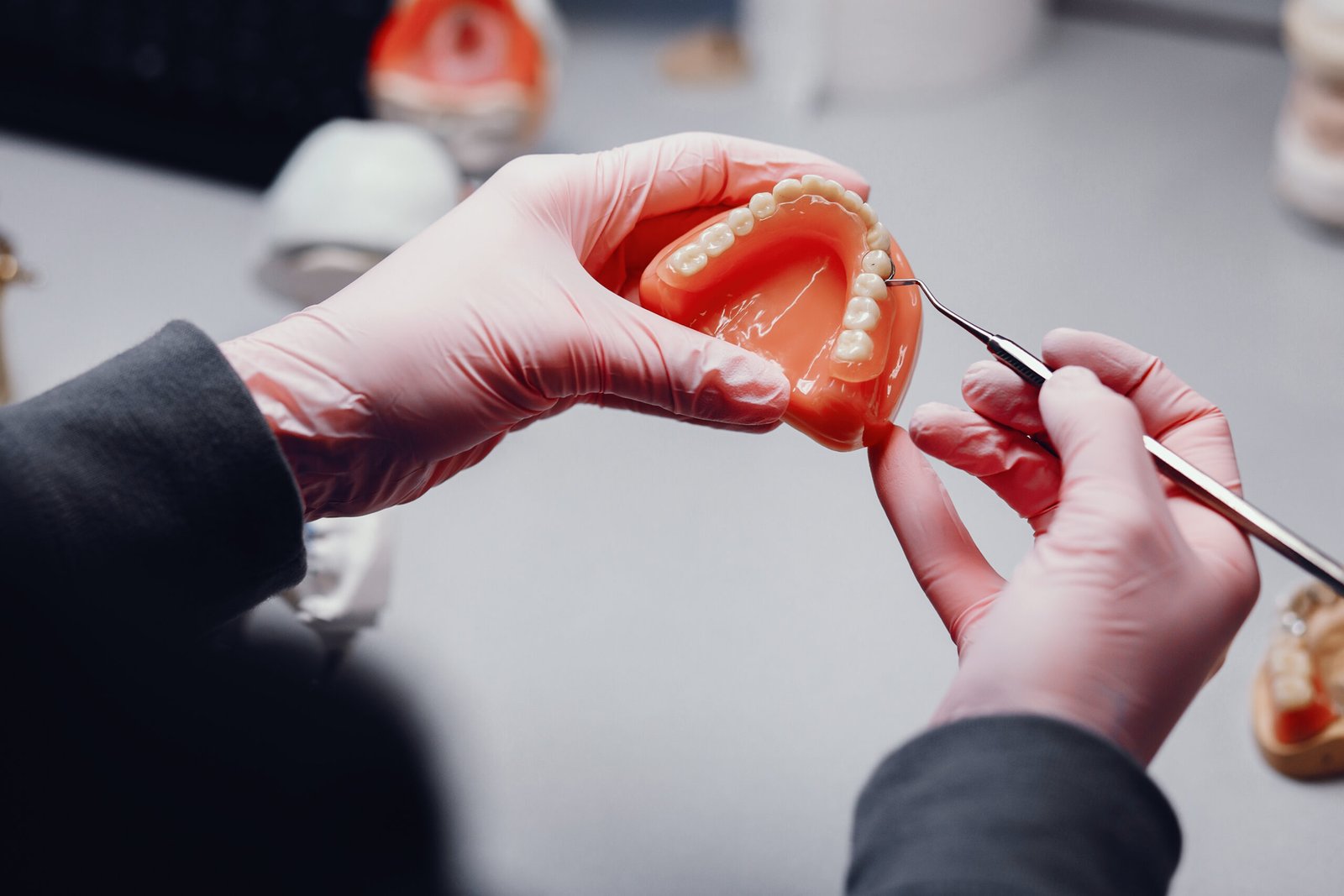 Anatomical model of a human jaw in a dental clinic